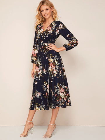 Floral Print Surplice Front Dress