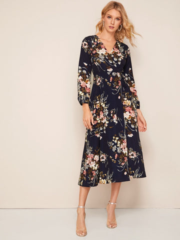 Floral Print Surplice Front Dress