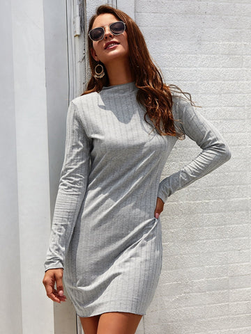 Solid Mock Neck Fitted Jumper Dress