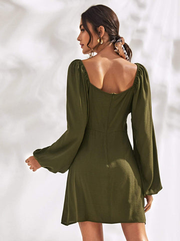Solid Sweetheart Neck Knot Front Dress
