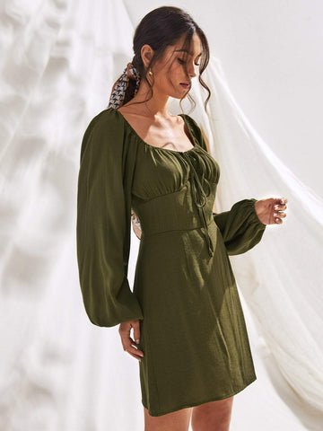Solid Sweetheart Neck Knot Front Dress