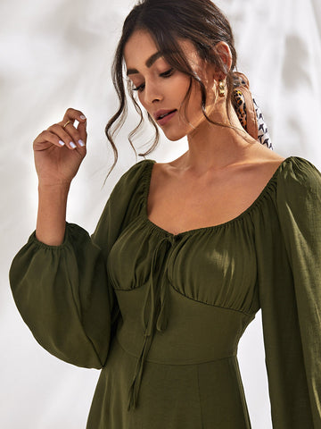 Solid Sweetheart Neck Knot Front Dress