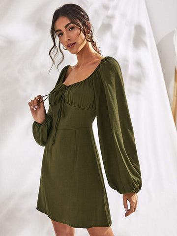 Solid Sweetheart Neck Knot Front Dress