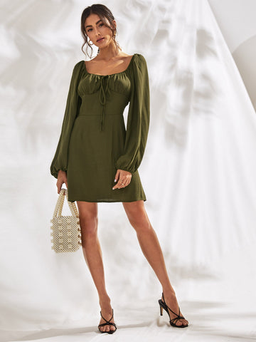 Solid Sweetheart Neck Knot Front Dress