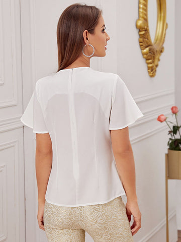Rhinestone V Neck Butterfly Sleeve Blouse