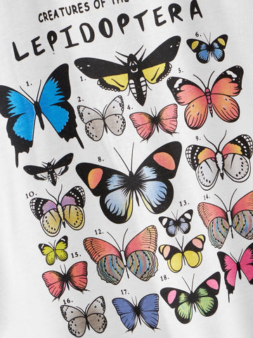 Butterfly And Letter Print Tee