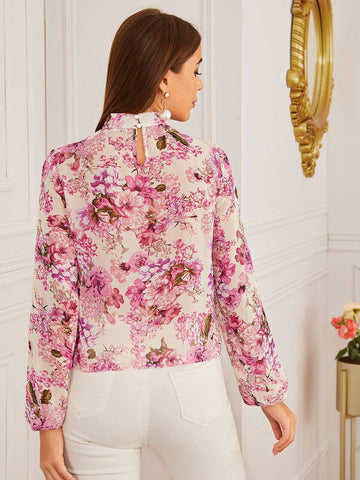Large Floral Mock Neck Blouse