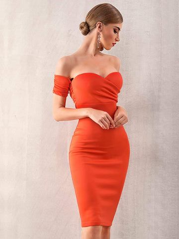 Adyce Neon Orange Bardot Midi Dress