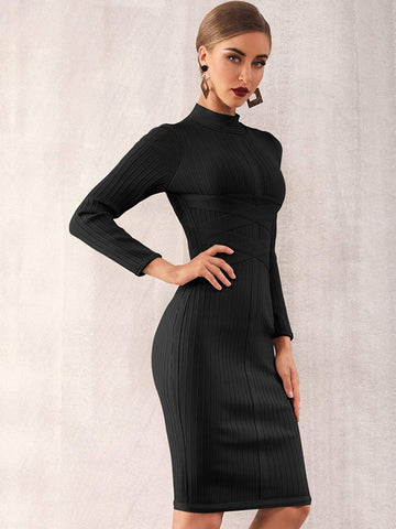 Adyce Zip Back Mock-neck Bandage Dress