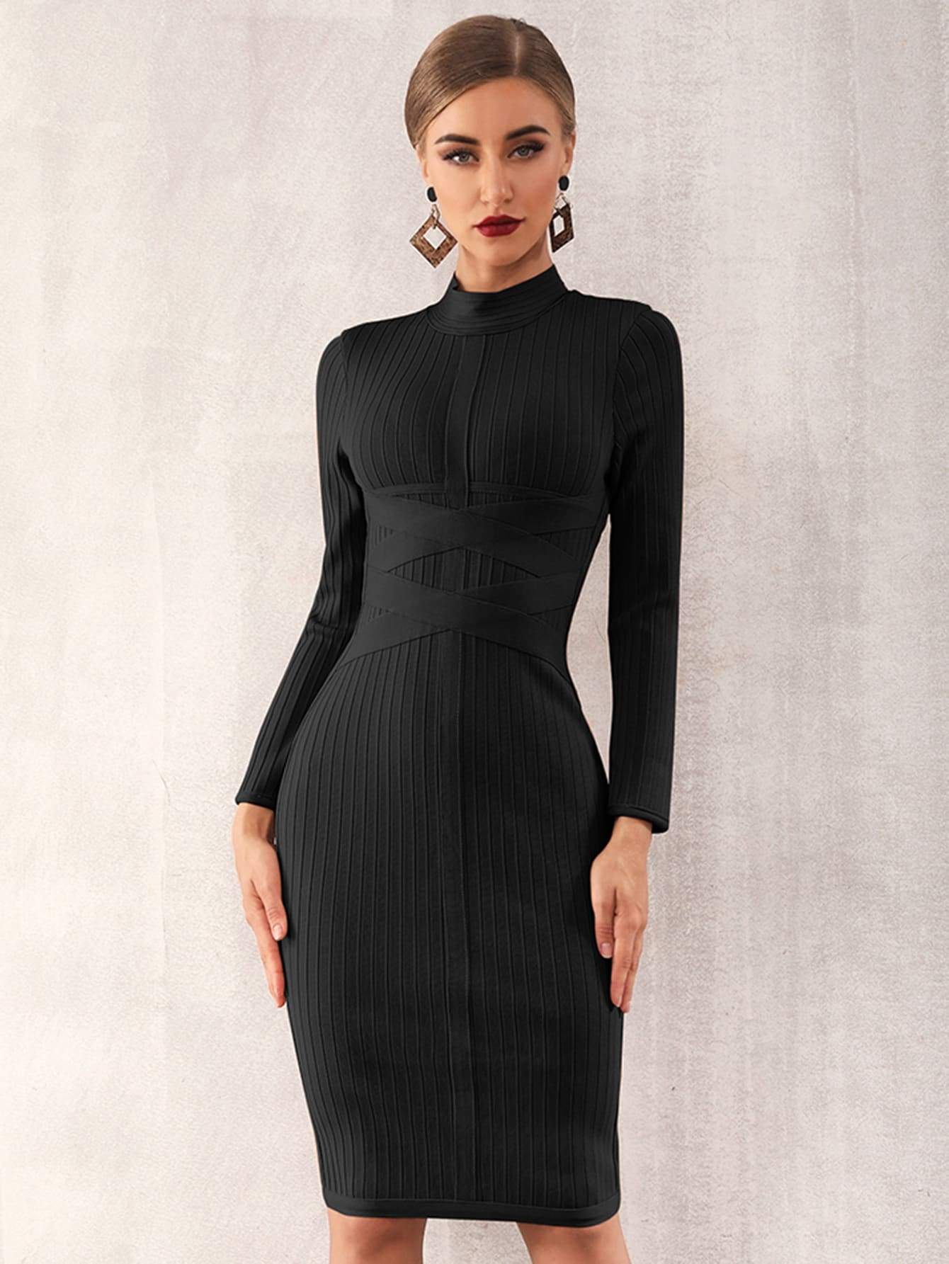Adyce Zip Back Mock-neck Bandage Dress