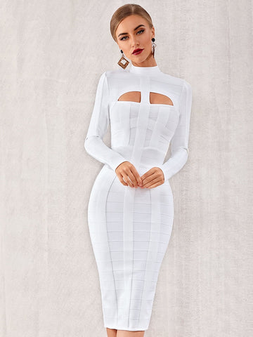 Adyce Cut-out Front Mock-neck Bandage Dress