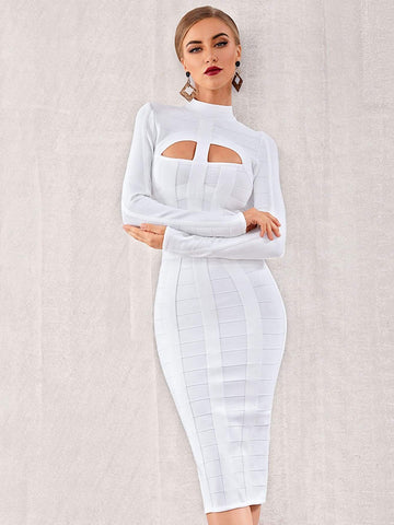 Adyce Cut-out Front Mock-neck Bandage Dress