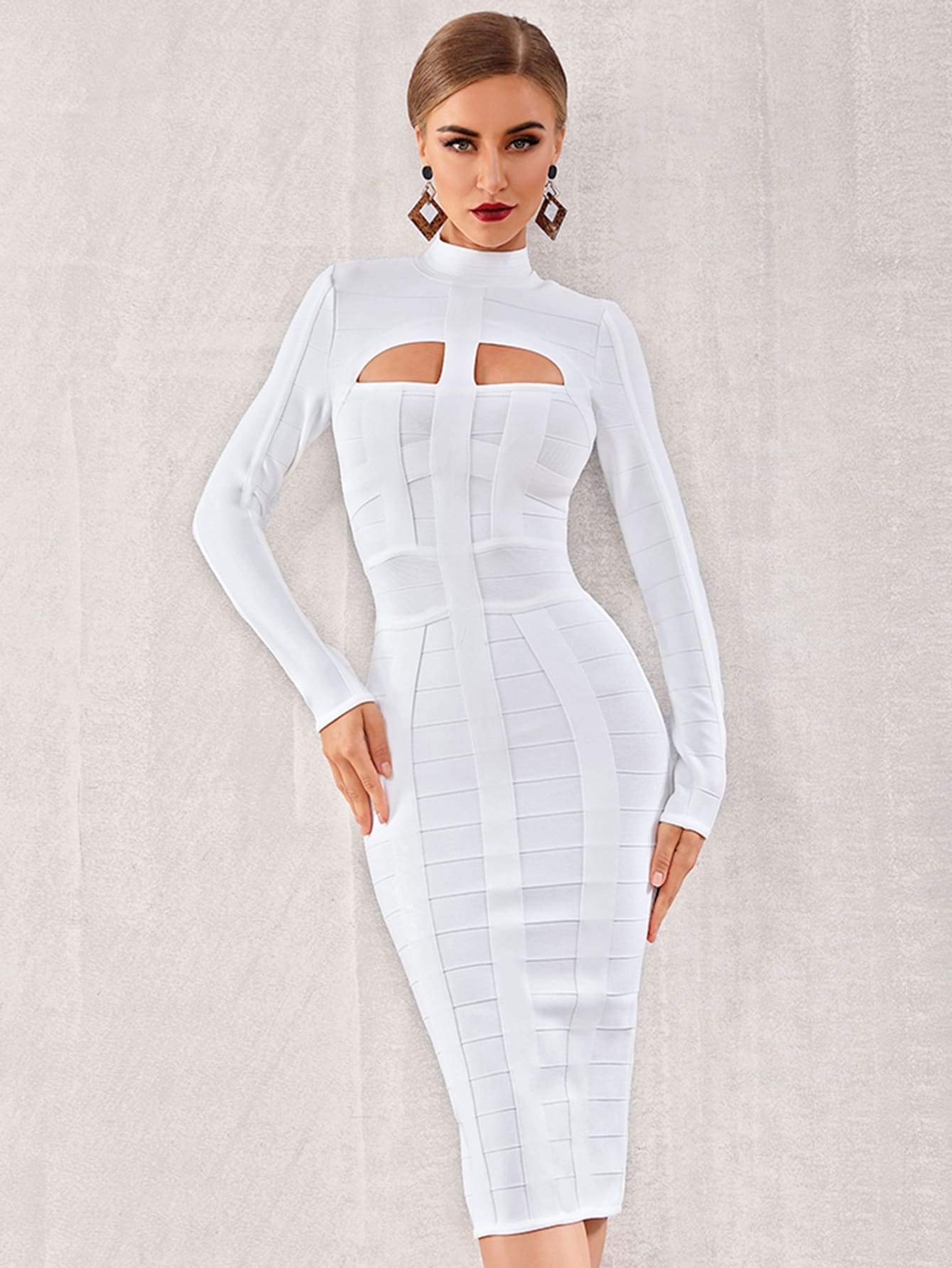 Adyce Cut-out Front Mock-neck Bandage Dress
