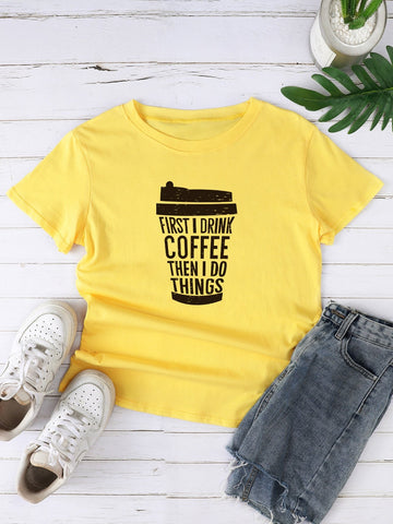 Slogan And Coffee Cup Print Tee