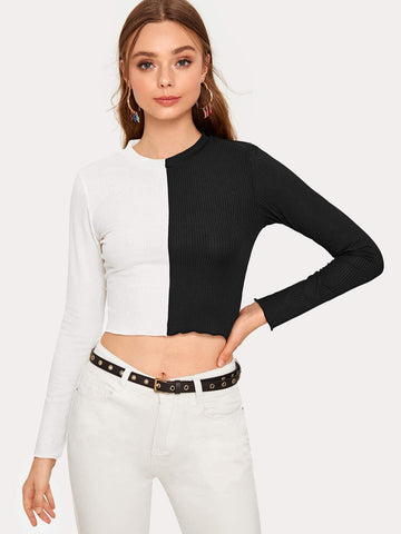 Two Tone Crop Ribbed tee