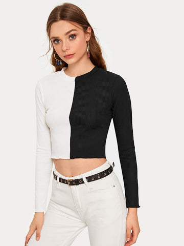 Two Tone Crop Ribbed tee