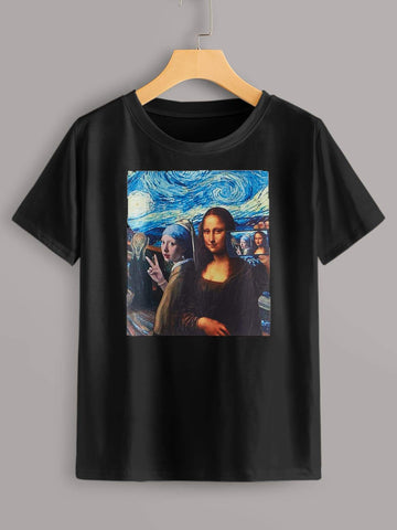 Mona Lisa & Oil Painting Print Tee