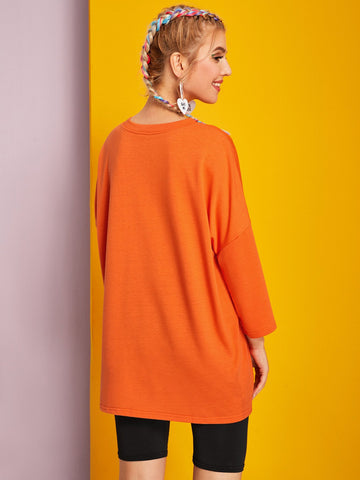 Neon Orange Drop Shoulder Slogan Graphic Tee