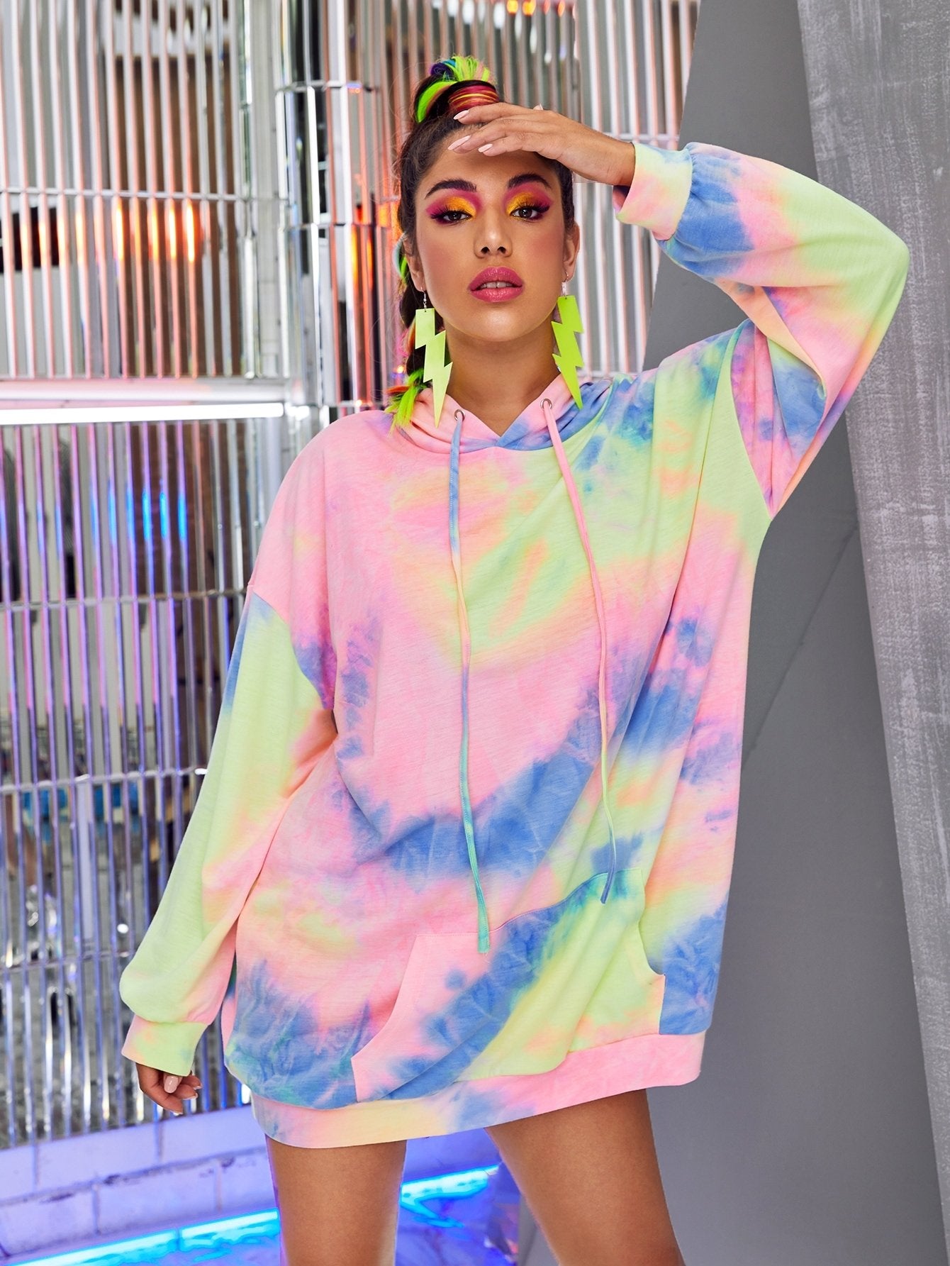 Tie Dye Drop Shoulder Sweatshirt Dress