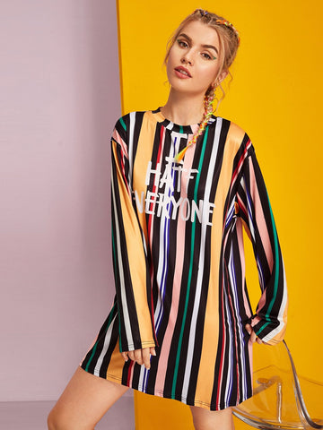 Stripe & Letter Print Tunic Dress