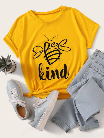 Letter Graphic Round Neck Tee