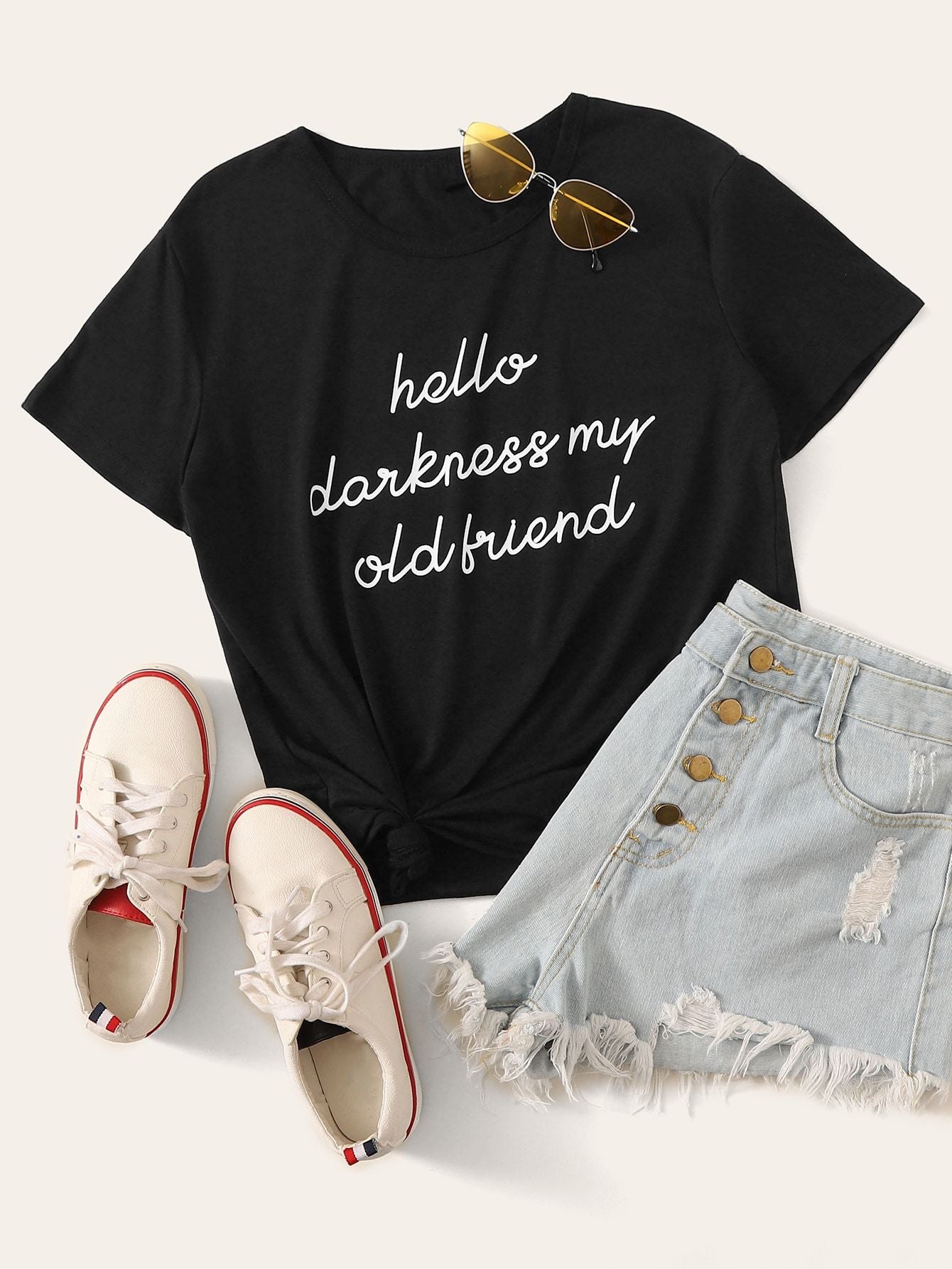 Slogan Graphic Round Neck Tee