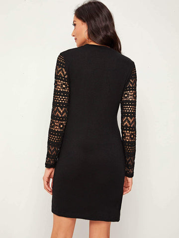 Panel Lace Sleeve Fitted Jumper Dress