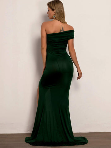 Joyfunear One Shoulder Split Hem Floor Length Dress