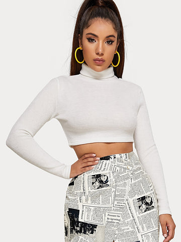 Solid Funnel Neck Crop Jumper White