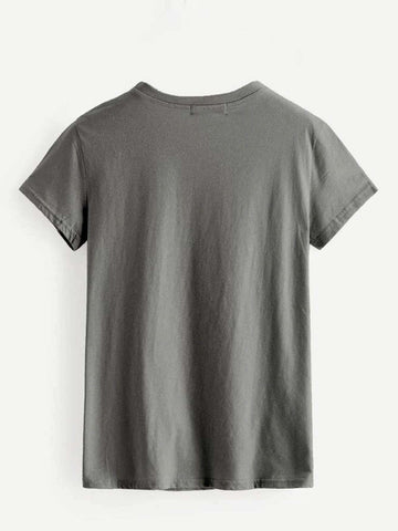 Round Neck Rose And Slogan Graphic Tee