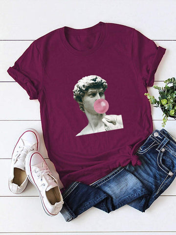 Round Neck Figure Sculpture Graphic Tee