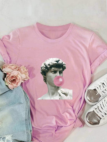 Round Neck Figure Sculpture Graphic Tee