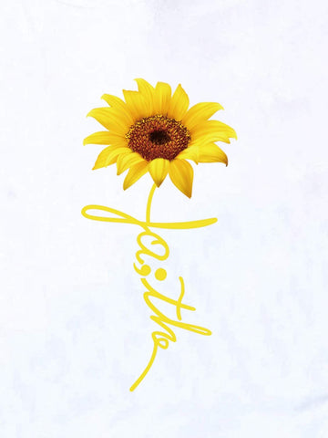 Sunflower Print Round Neck Tee