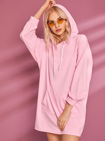 Kangaroo Pocket Drawstring Hooded Sweatshirt Dress