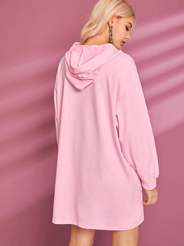 Kangaroo Pocket Drawstring Hooded Sweatshirt Dress