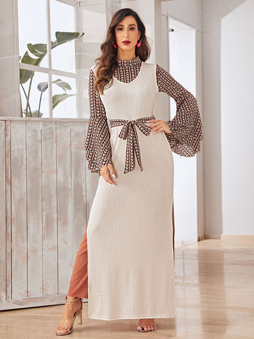 Split Side Sleeveless Belted Jumper Dress