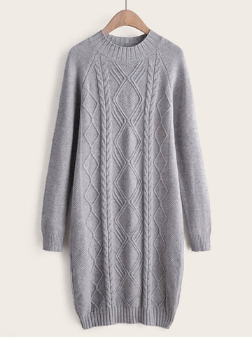 Cable Knit Raglan Sleeve Jumper Dress