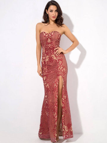 LOVE&LEMONADE Split Thigh Sequin Maxi Tube Dress