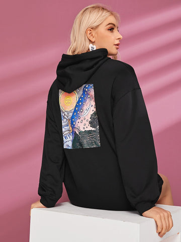 Galaxy Print Drop Shoulder Hoodie Dress