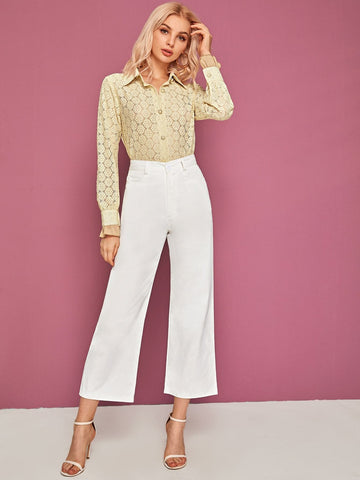 Button Through Flounce Sleeve Lace Blouse