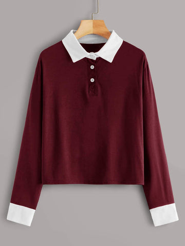 Contrast Collar And Cuff Polo Tee