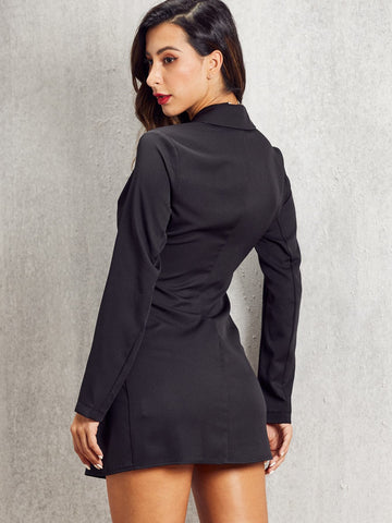 SBetro Notch Collar Draped Front Blazer Dress