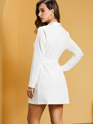 SBetro Shawl Collar Self Belted Blazer Dress