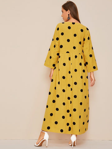 Notched Polka Dot Print Smock Dress