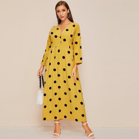 Notched Polka Dot Print Smock Dress