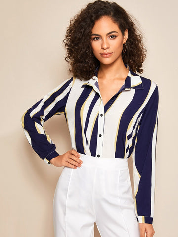 Colour Block Curved Hem Blouse