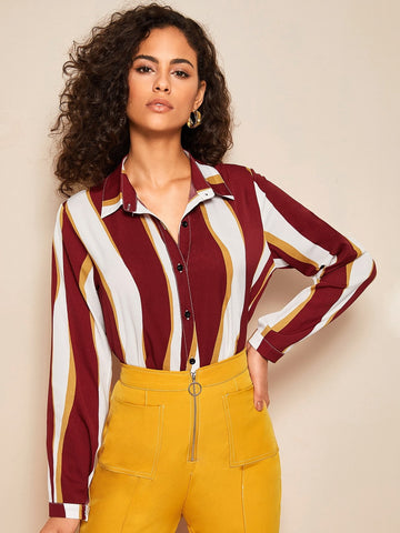 Colour Block Curved Hem Blouse