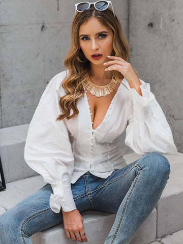 Glamaker Button Front Bishop Sleeve Shirt