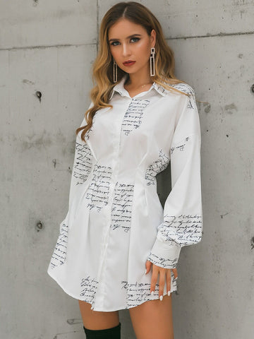 Glamaker Letter Print Shirt Dress