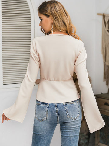 Glamaker Split Sleeve Belted Peplum Top